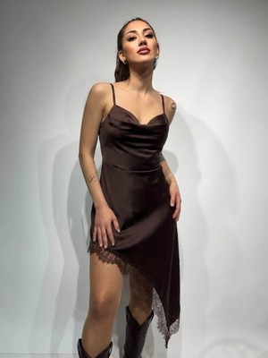 362 Fashion Butik Eteği Dantel Saten Elbise