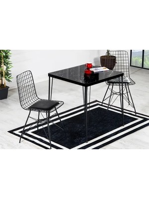 Vivense Defne Mutfak Masası Takımı, Siyah Mermer , 70X70