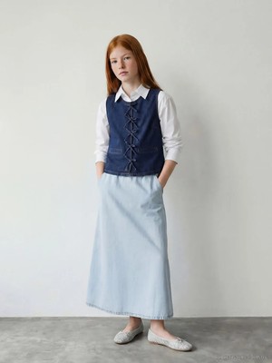 LC Waikiki Lcw Kids Mavi Beli Lastikli Kız Çocuk Jean Etek