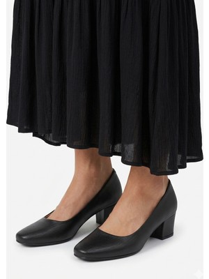 Kaof Shoes Kadın Siyah Klasik Topuklu Ayakkabı Kısa Kalın Topuklu Anne Ayakkabısı Günlük Ayakkabı Casual Ayakkabı