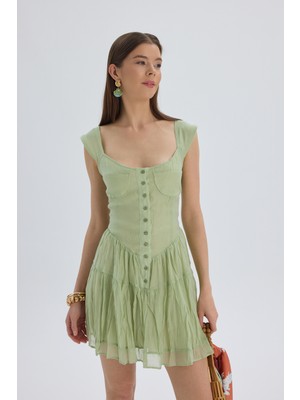 Mai Serena Düğmeli Yeşil Mini Elbise