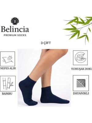 Belincia Bambu Kadın Yarım Konç Çorap/dikişsiz/koku Karşıtı 3'lü Paket