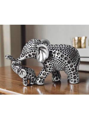 Elifeshop Lüks Iskandinav Tasarım Anne Yavru Fil Şeklinde Heykel Biblo | Yeni Ev ve Ofis Hediyesi 17 cm
