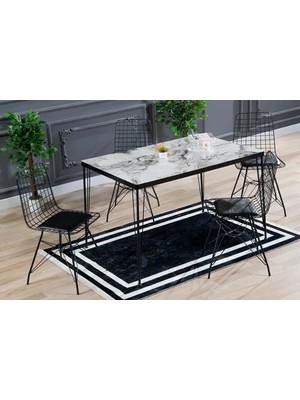 Vivense Açelya Mutfak Masa Takımı, Beyaz Mermer, 120X80