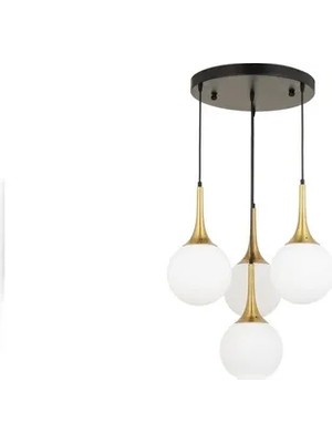 Vivense Dörtlü Beyaz Camlı Gold Detaylı Siyah Avize