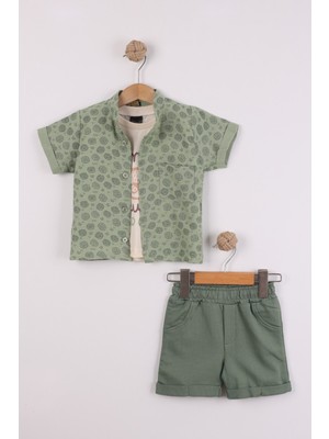 Joy Kids Erkek Bebek Üst Müslin Alt Keten 3'lü Takım (9-24AY) (Yeşil)