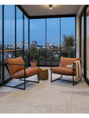 Sller 2'li Şık Dekoratif Berjer-Metal Iskelet ,suni Deri Kaplama ,cafe,ofis, Ev Berjeri