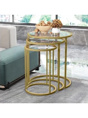 Vivense Marsah Home Zigon Sehpa Takımı, Gold, Şeffaf Cam