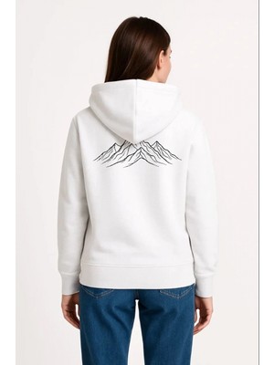 Marsilyan Kadın 3 Iplik Pamuklu Kapüşonlu Hoodie Sweatshirt Nihilist Penguen Baskılı - Beyaz