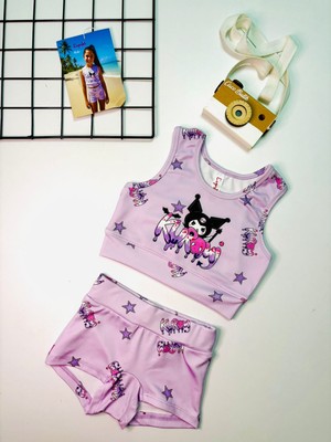 Cacobebiş Kız Çocuk Kuromi Baskılı Şortlu Mayo/bikini Takım Lila