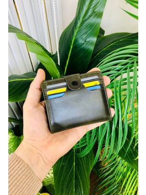 Derius Antik Yeşil Çok Kart Bölmeli Kişiye Özel Isim Baskılı Hakiki Deri Kartlık Cüzdan