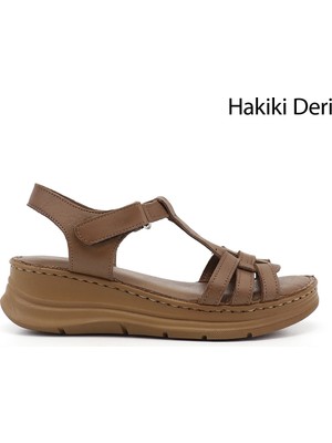 Gönderi(r) Kadın Fındık  Cırt Bantlı Dolgu Topuk Hakiki Deri Sandalet