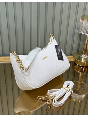 Özbu Gold Zincir Detaylı Kaliteli Şık El ve Omuz Askılı Baget Çanta