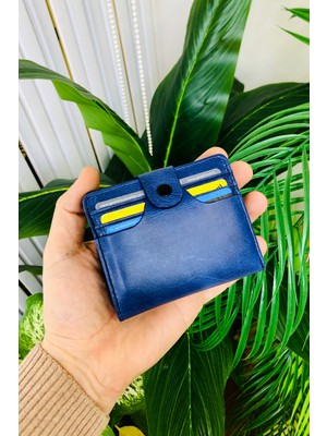 Derius Antik Lacivert Çok Kart Bölmeli Kişiye Özel Isim Baskılı Hakiki Deri Kartlık Cüzdan