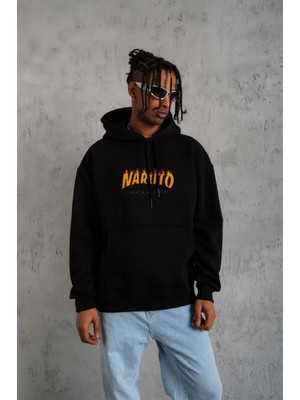 Marsilyan Erkek Baskılı Kapüşonlu 3 Iplik Pamuklu Hoodie Sweatshirt - Siyah