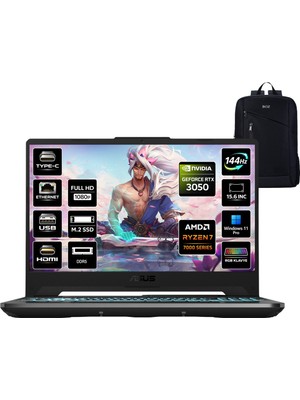 Asus Tuf Gaming A15 FA506NCG-HN286 Amd Ryzen 7 7445HS 16GB 512GB SSD RTX3050 Windows 11 Pro 15.6" Taşınabilir Bilgisayar+ Boz Çanta