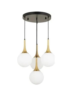 Vivense Tepsili Dörtlü Eskitme Gold Detaylı Avize, Beyaz 40 cm