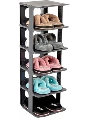 Calperia 5 Katlı Dayanıklı Plastik Ayakkabılık Rafı, Eklenebilir Organizer, Modern Tasarım (Antrasit Gri)