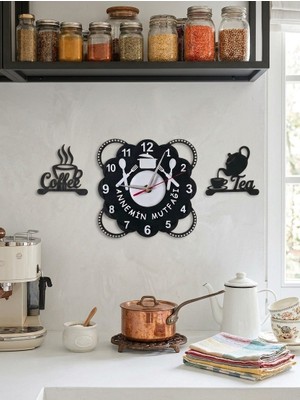 Ceviz Dizayn Anneler Günü Mutfak Duvar Saati Dekoratif Akar Saat Sessiz