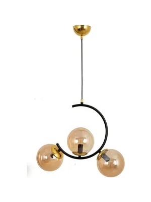 Vivense Glass Word 3 Bal Camlı Siyah Kasalı Avize, Gold Detaylı