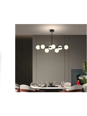 Vivense Designer Sekizli Siyah Kasalı Sıralı Avize, Beyaz Camlı