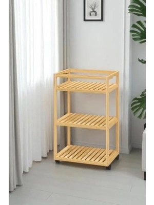 Calperia 3 Raflı Tekerlekli Sunum Servis Arabası, Bambu Tasarım