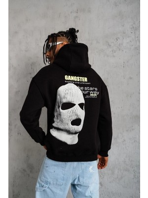 Marsilyan Erkek Baskılı Kapüşonlu 3 Iplik Pamuklu Hoodie Sweatshirt - Siyah