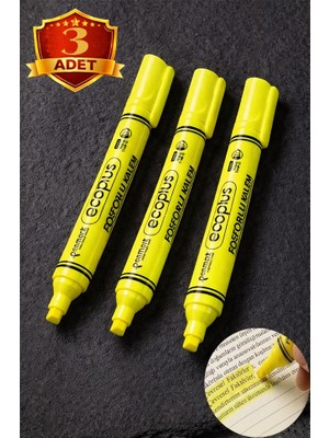Artlantis Sarı Fosforlu Kalem Neon Renkli 3 Adet Kesik Uç 1-5mm Işaretleme Kalemi Canlı Renk Okul Ofis Tipi Işaretleme Kalemi