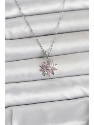 Marsilyan 316L Çelik Zincir Gümüş Renk Pembe Papatya Model Kadın Kolye - TJ-BKO11031
