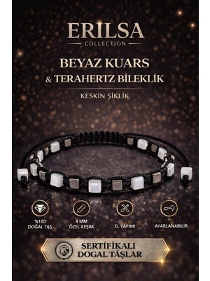 Erilsa Sertifikalı Beyaz Kuvars Terahertz Bileklik - 4 mm Küp Kesim – Doğal Taş El Yapımı Ayarlanabilir