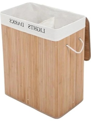 Calperia Doğal Bambu Katlanabilir Kirli Çamaşır Sepeti - 2 Bölmeli