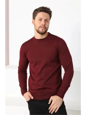 Marsilyan Uzun Kol Biskilet Yaka Dokuma Triko - Bordo