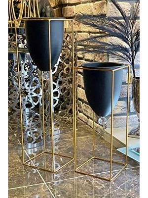 Calperia 2'li Metal Ayaklı Saksı Seti, Modern Tasarım