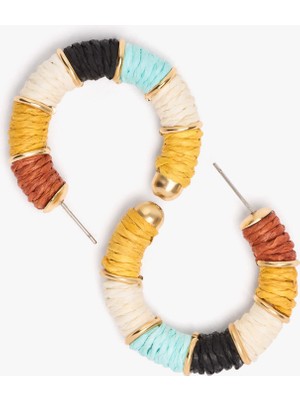 Parfois Çok Renkli Rafya Detaylı Tüp Şeklinde Halka Küpe