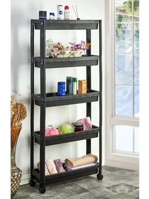Calperia 5 Katlı Tekerlekli Organizer Raf Ünitesi - Siyah