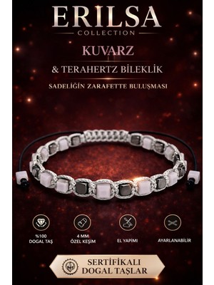 Erilsa Sertifikalı Kuvars Taşı Terahertz Bileklik - 4 mm Küp Kesim – %100 Doğal Taş El Yapımı