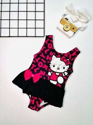Cacobebiş Hellokitty Baskılı Kız Çocuk Etekli Mayo Siyah-Fuşya