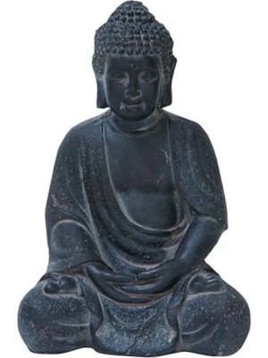 Calperia Yıkanmış Siyah Kil Buda Heykeli, 20 cm