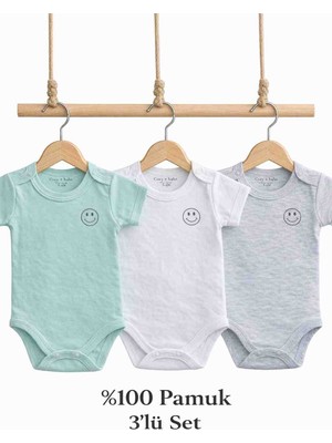 Cemre Yenidoğan Bebek Yarımkollu Çıtçıtlı 3'lü Set Body %100 Pamuk