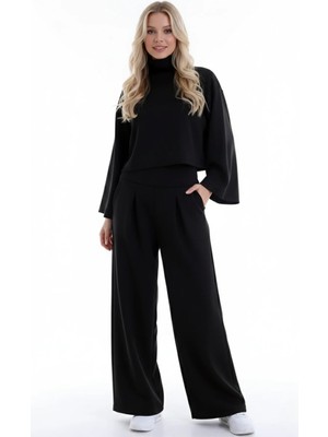 Bol Paça Yüksek Bel Cepli Palazzo Şık Pantolon