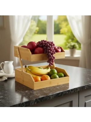 Calperia Iki Katlı Dekoratif Organizer, Doğal Bambu, 26X32X23 cm