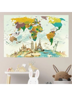 Calperia Eğitici Dünya Haritası Duvar Sticker, 70X105 cm