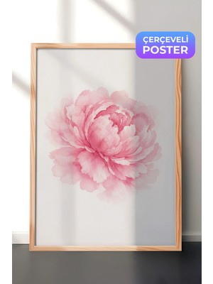 Zestia Ahşap Çerçeveli  Duvar Tablosu Pembe Şakayık Rüyası Sulu Boya Çiçek Kompozisyonu Yatak Odası Dekoru