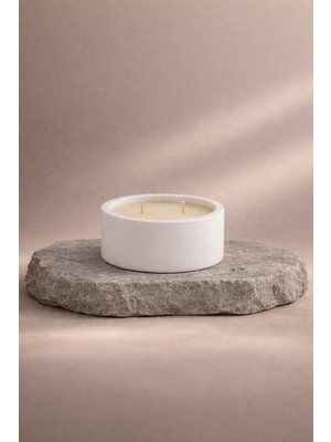 Lethe Studio Design Beyaz Dekoratif Kase Mum, Çift Fitilli Kokulu, Soy Wax