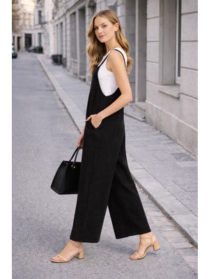 Sacrosa Günlük Askılı Bol Kesim Yazlık Kadın Keten Tulum