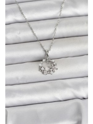 Marsilyan 316L Çelik Zincir Gümüş Renk Incili Çiçek Model Kadın Koyle - TJ-BKO11035