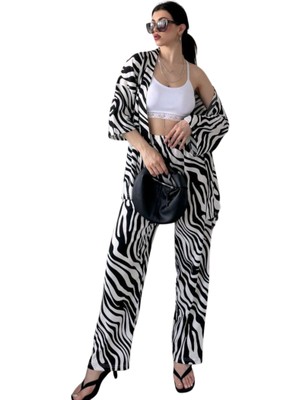Poyraz Market Alt Üst Takım Kimono- Zebra  Desenli