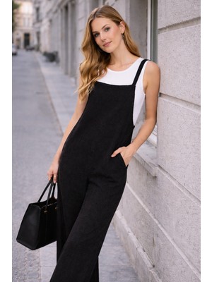 Sacrosa Günlük Askılı Bol Kesim Yazlık Kadın Keten Tulum