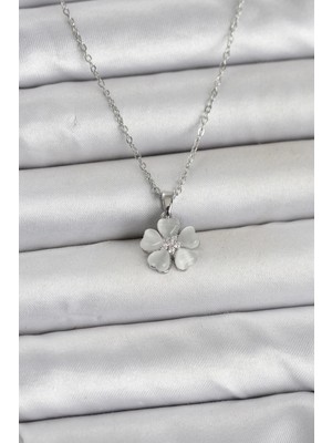 Marsilyan 316L Çelik Zincir Gümüş Renk Yonca Model Kadın Kolye - TJ-BKO11021