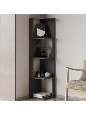 Calperia Dekoratif Köşe Kitaplık, Modern Tasarım ve Antrasit Renk